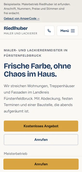 Beispielseite Malerbetrieb Riedlhuber am Handy