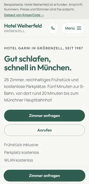Beispielseite Hotel Weiherfeld am Handy